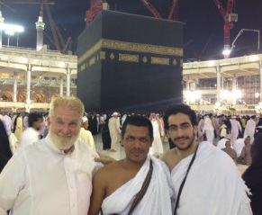 Sam, Shafik and Muhammad in front of the holy Kaaba in Mecca.